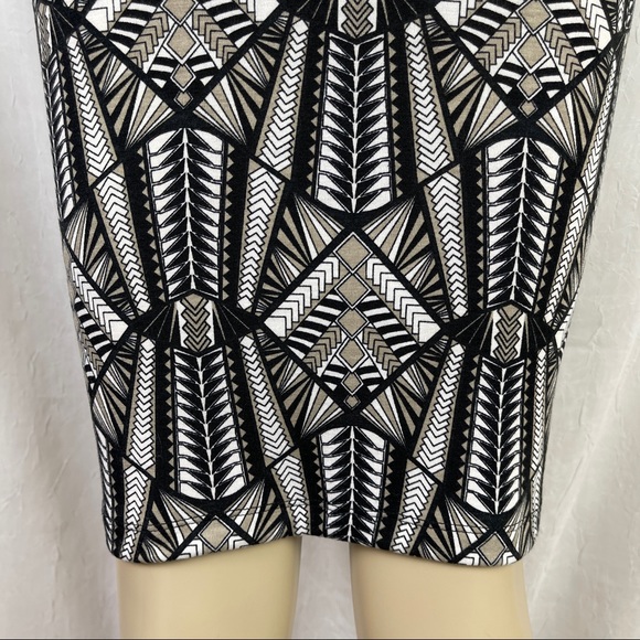 🚫SOLD🚫 NWT Black White Taupe Body Con Skirt Art Deco Print High Waist Midi - Picture 11 of 16